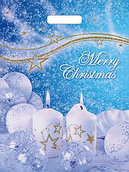 Новорічний пакет із прорізною ручкою 27*35 см ламінований 50 шт. Блакитний