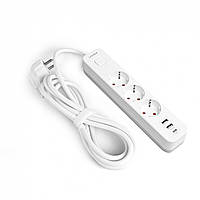 Фільтр мережевий 3м з USB TYPE C  на 3 гнізда із заземленням ONCORD з кнопкою Білий 2USB-A+USB-C