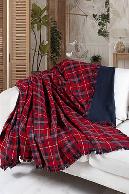 Плед з бахромою бавовняний First Choice Ruma Plaid Red двоспальний євро 220х240см