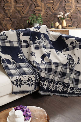 Плед з бахромою бавовняний First Choice Ruma Deer Eclipse двоспальний євро 220х240см