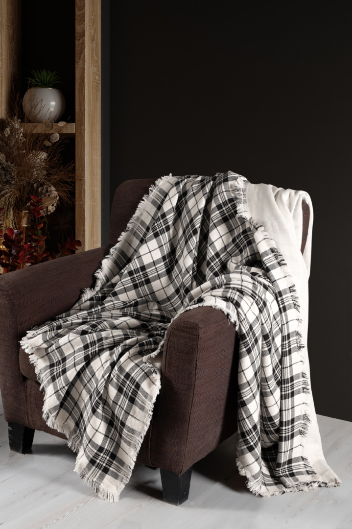 Плед з бахромою бавовняний First Choice Ruma Plaid Black двоспальний євро 220х240см
