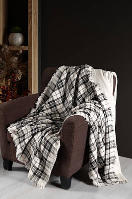 Плед з бахромою бавовняний First Choice Ruma Plaid Black двоспальний євро 220х240см