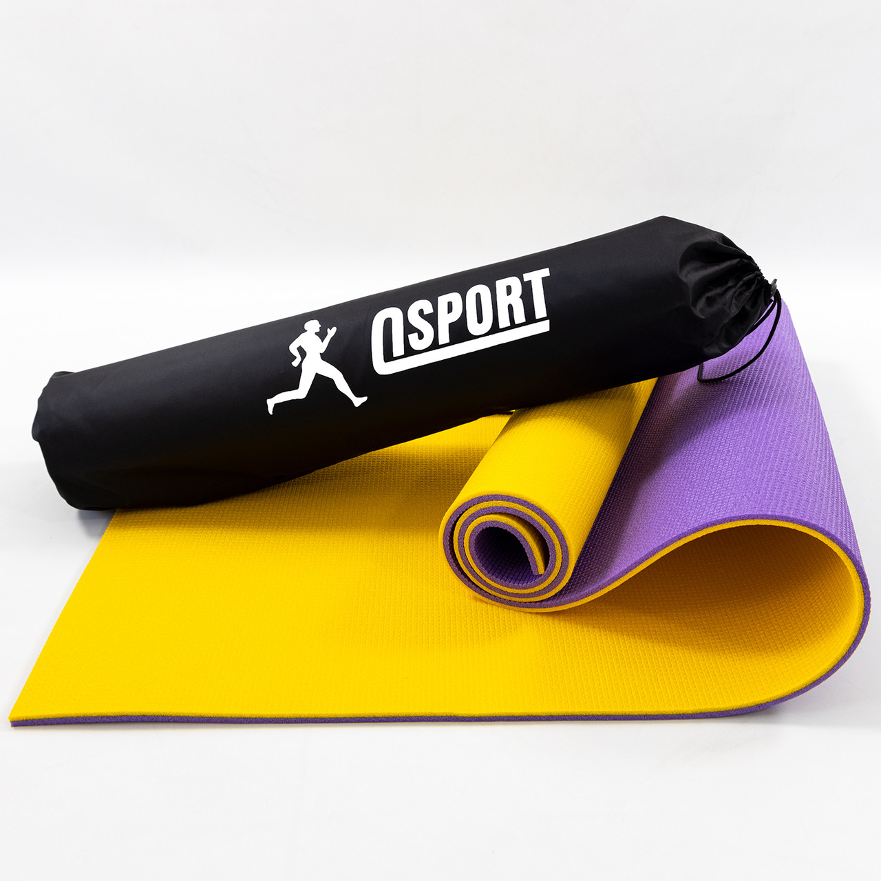 Килимок для йоги, фітнесу та спорту (каремат спортивний) OSPORT Спорт 8мм + чохол (n-0008) Жовто-фіолетовий