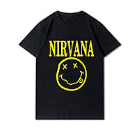 Футболка оверсайз Nirvana чорна з жовтим принтом рок стиль, музична атрибутика, str