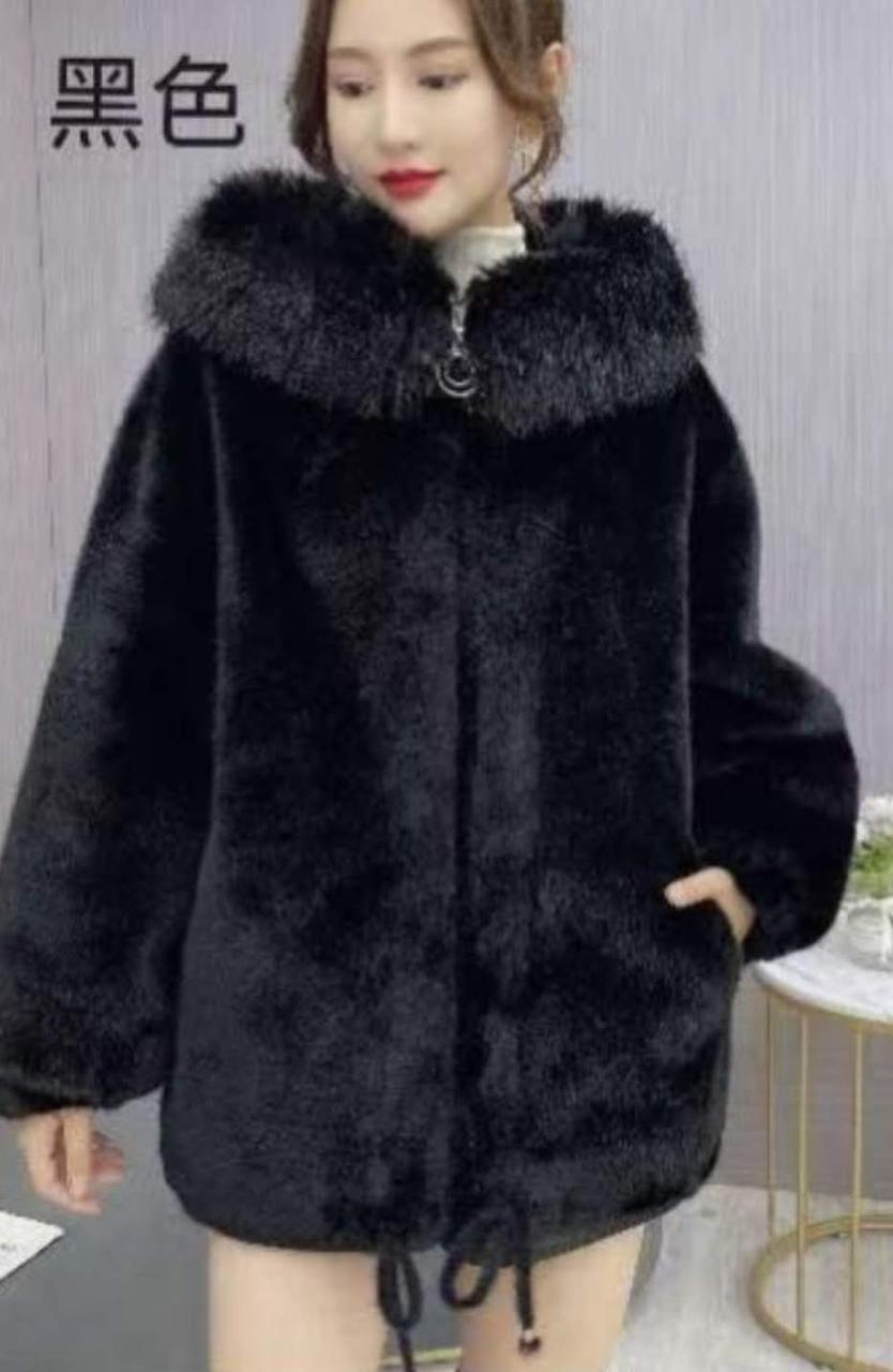 Шіноча шуба з капюшоном і хутряною опушкою, фото 1