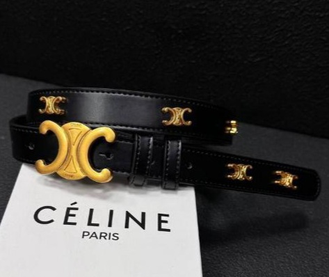 Ремінь жіночий шкіряний чорний CELINE (Селін), пряжка золото, ширина 25 мм. 931494
