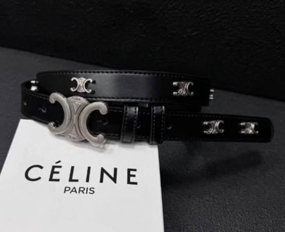 Ремінь жіночий шкіряний чорний CELINE (Селін), пряжка срібло, ширина 25 мм. 931494-2