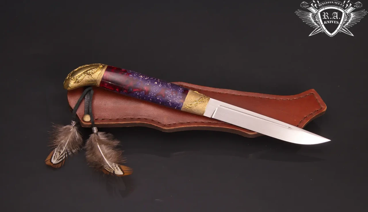 Ніж ручної роботи "Фазан" 125х20х4мм із неіржавкої сталі та ручкою з гібрида, фото 1