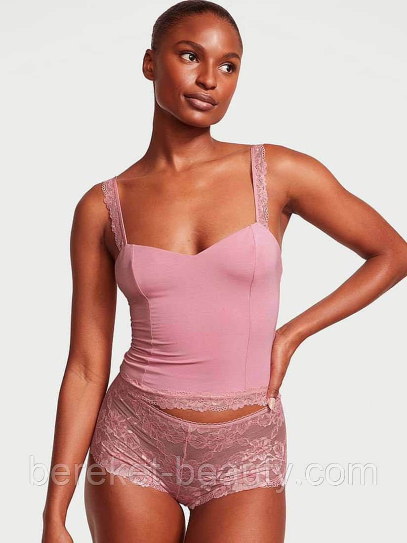 Піжама Victoria's Secret Cropped Modal & Lace Panty Set (Pink), M