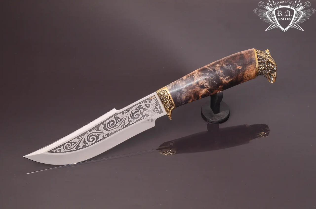 Ніж ручної роботи "Сокол" 135х32х2.4мм з інструментальної сталі та колодкою з капа клена, фото 1