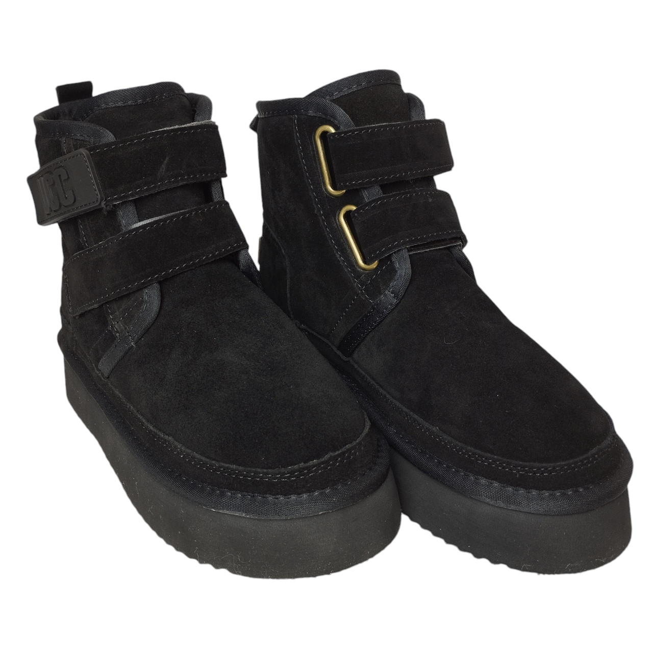 Уггі жіночі замшеві на платформі липучка Чорні, фото 1