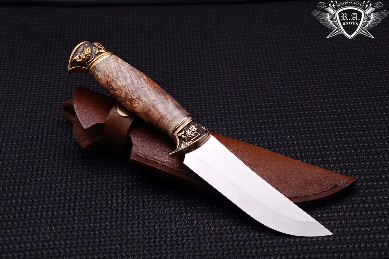 Ніж ручної роботи "Вдала риболовля" 120х34х2.3 мм з інструментальної сталі та колодкою з капа клена, фото 1