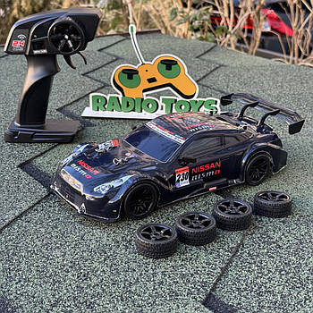 Дрифт машинка Nissan GT500 4WD на радіокеруванні Чорна | Машинка для дрифту на пульті управління | Дрифт машина на радіокеруванні