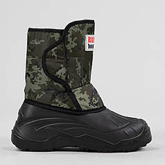 Чоловічі зимові чоботи на липучку суцільнолиті з хутром (М 12 камуфляж)