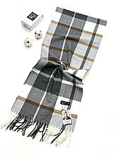 Чоловічий кашеміровий шарф Томас клітина 180*35 см сірий/молочний