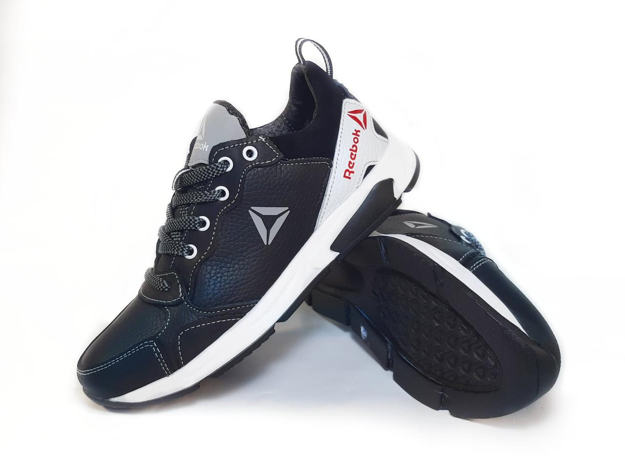 Модні дитячі кросівки для підлітків хлопчиків шкіряні чорно-сірі розміри 32 33 34 35 36 37 38 39 40, фото 1