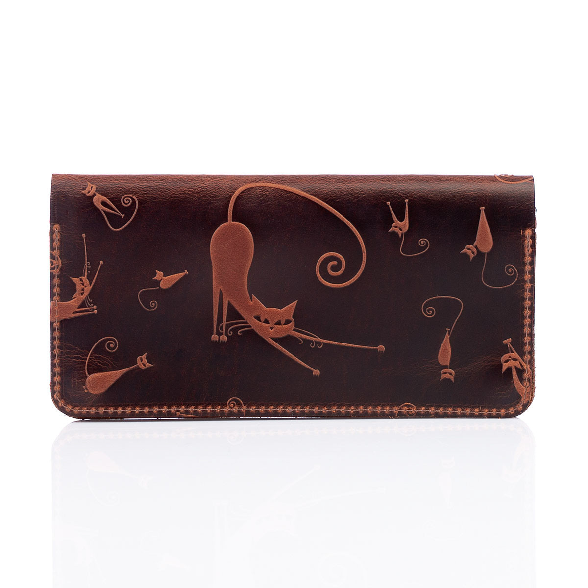 Гаманець жіночий шкіряний ручної роботи KAFA "Кішки" коричневий (m2602 coffee), фото 1