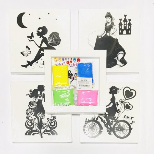 Набір дитячої творчості No1928 Прикрась картину кв. стразами+4кв пластилін 20х20см на полотні, фото 1