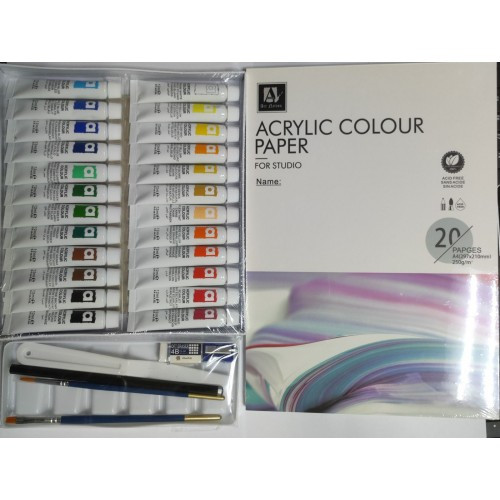 Набір ACRYLIC COLOR A32 Art Nation 32шт. 24кол.*12 мл. +1гумка+1палітра+1олів.+2пензлі+1чинка+папір, фото 1