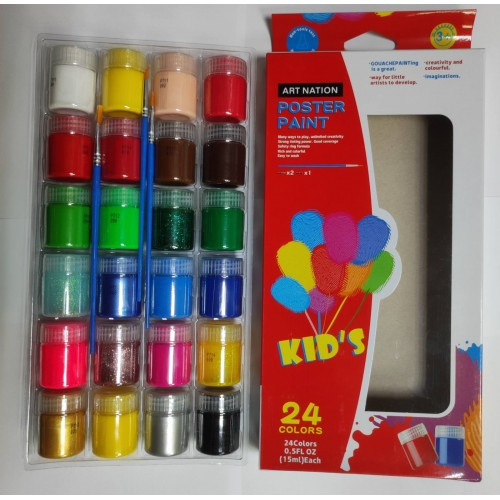 Набір фарб для плакатів POS2415 Art Nation 24кол.*15мл. + 3 пензлика, фото 1