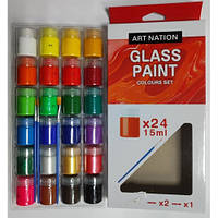 Набір фарб для скла GAS2415 Art Nation 24кол.*15 мл. + 2 пензлика