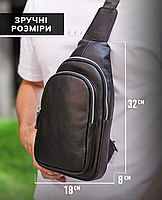 Чоловіча шкіряна сумка-слінг чорна на груди TidinBag TM-83882, фото 4