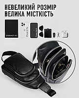 Чоловіча шкіряна сумка-слінг чорна на груди TidinBag TM-83882, фото 7