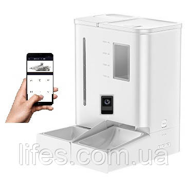 Годівниця - поїлка для кішок і собак автоматична Pet Life DU-F03-Video з відеокамерою УФ-стерилізація води Біла