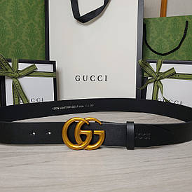 Ремінь Gucci шкіряний чорний з золотою пряжкою