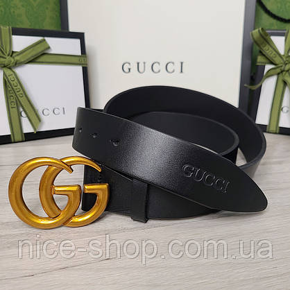 Ремінь Gucci шкіряний чорний з золотою пряжкою, фото 3