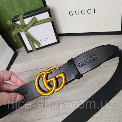 Ремінь Gucci шкіряний чорний з золотою пряжкою, фото 5