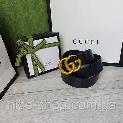 Ремінь Gucci шкіряний чорний з золотою пряжкою, фото 6