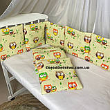 Захист 12 подушок бортики бампер на 4 сторони в дитяче ліжечко 120*60 см на зав'язочках висота 30 см, фото 5