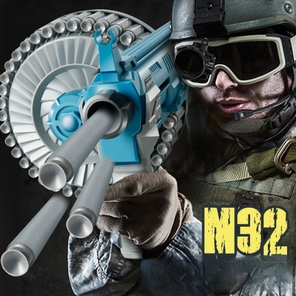 Дитячий автомат з великим барабаном м'якими патронами та мішенню Іграшкова зброя для стрільби та активних ігор, фото 1