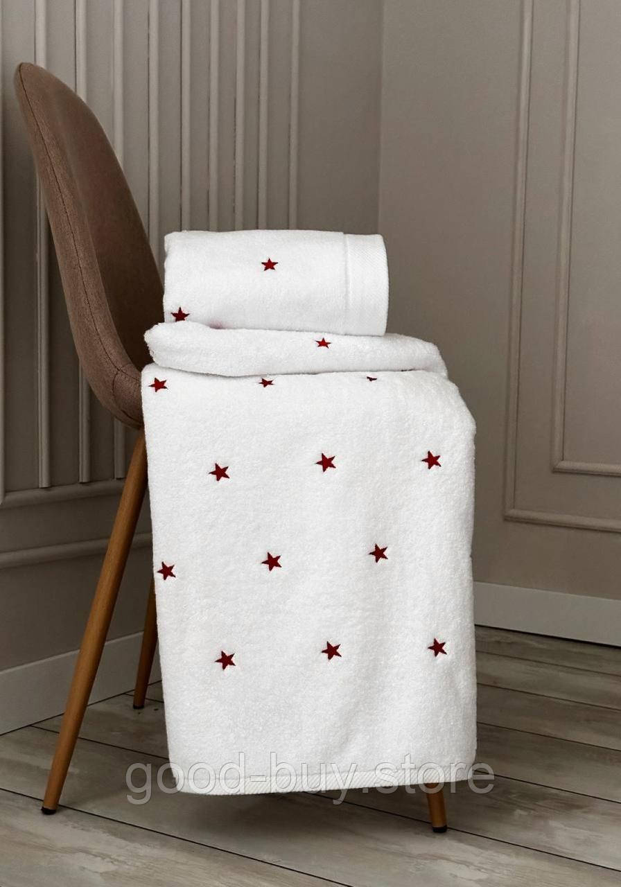 Махровий рушник для бані Cestepe Stars white-red 70х140 Туреччина