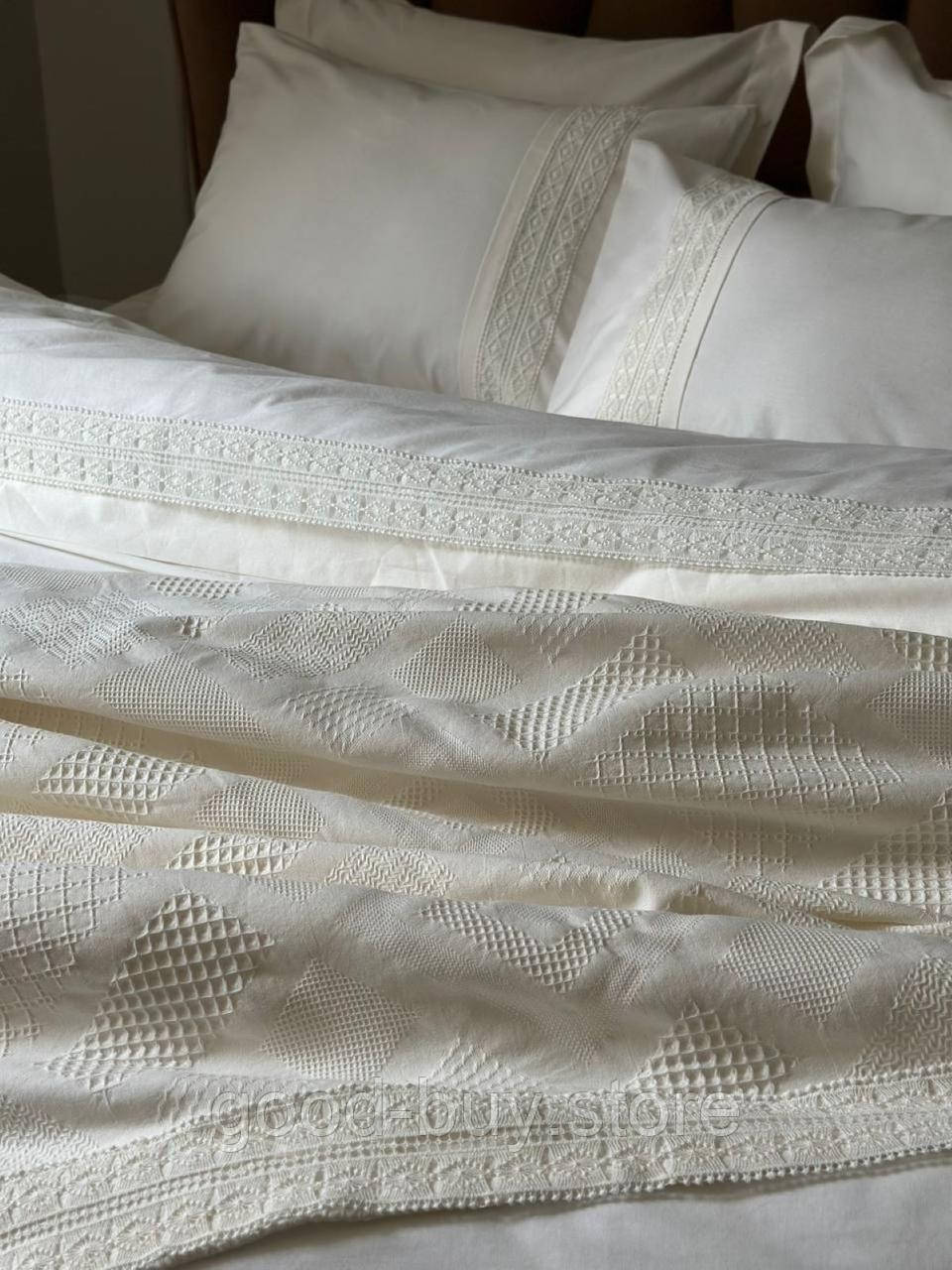 Постільна білизна з піке Saheser Freya krem євро 200х220, фото 1