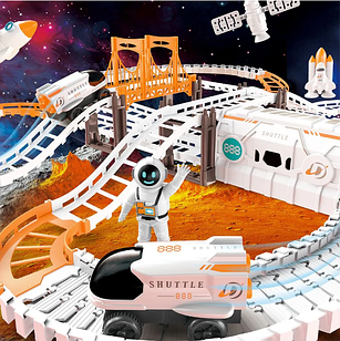 Космічної трек станція зі світловими ефектами 128 деталей, Дитячий космічний автотрек на подарунок