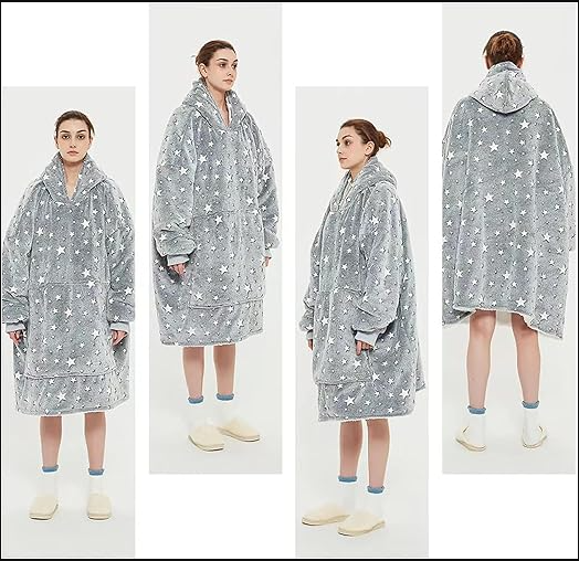 Світний у темряві плед-толстовка з рукавамиHuggle Hoodie Stars Lumi, оверсайз, 80х80 см