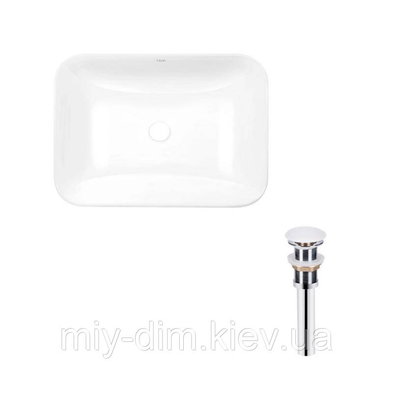Комплект Qtap Scorpio: Раковина врізна прамокутна 615х390х150 мм White + Донний клапан PU02