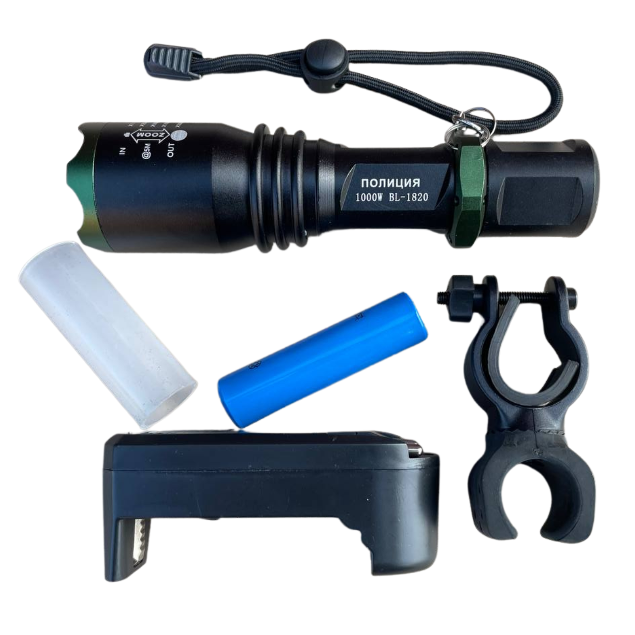 Фара монокристалева, ZOOM 1000W, з кріпленням модель BL1820, зарядним пристроєм 220V і авто, фото 1