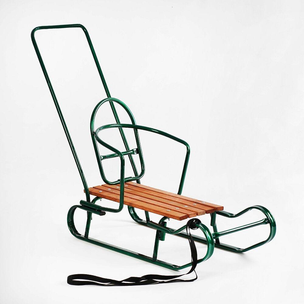 Дитячі санчата "Королівські" із переставною ручкою-штовхачем Зелені, фото 1