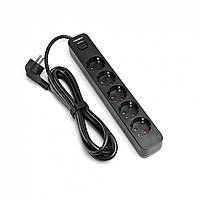 Мережевий фільтр-подовжувач з кнопкою 3м на 5 гнізд із заземленням ONCORD Чорний