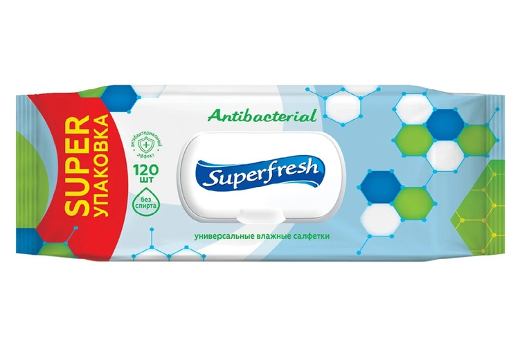 Серветки вологі 120 шт, Antibacterial Superfresh, з клапаном