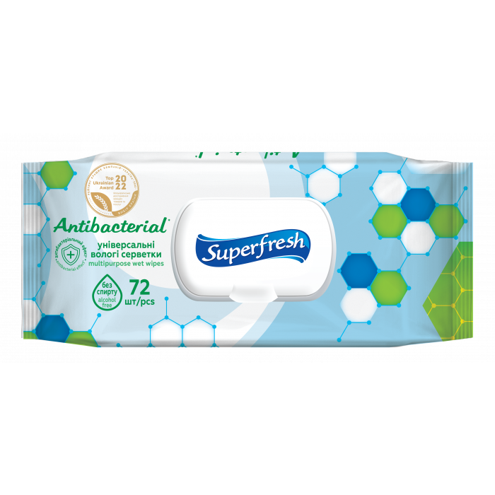 Серветки вологі 72 шт, Antibacterial Superfresh, з клапаном