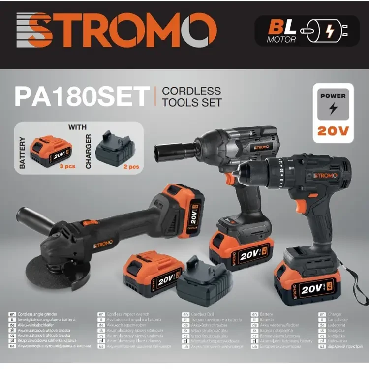 Акумуляторний набір STROMO 3в1 PA180SET Болгарка+Гайковерт+Шурупокрут, 3 АКБ 20 В, 4 А/год+2 зарядки