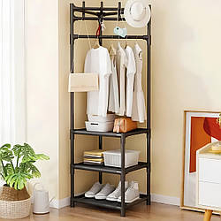 Кутова вішалка для одягу та взуття 170х43х43см, 3 полиці, Corner coat rack, Чорна / Підлогова вішалка стелаж