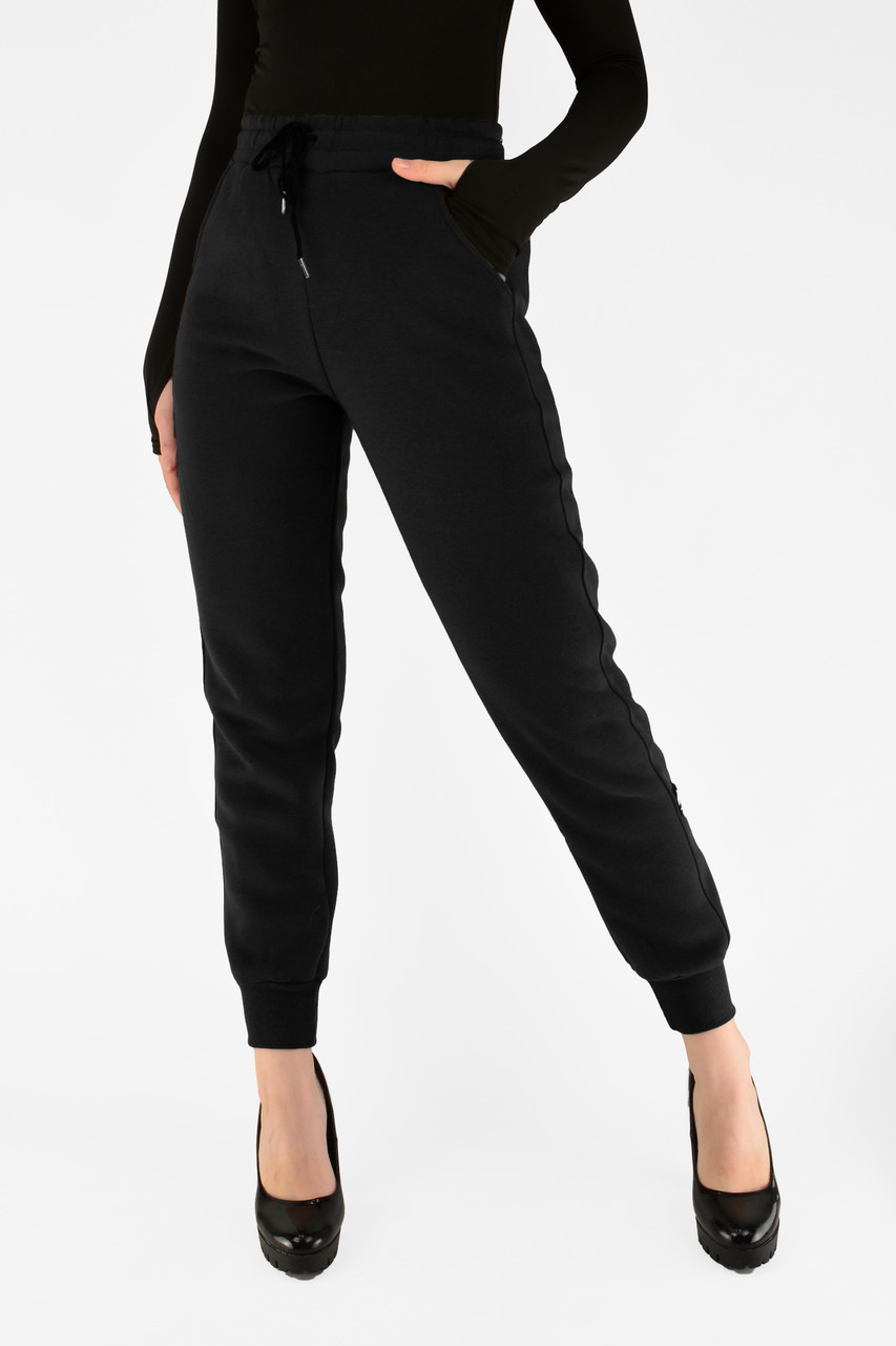 Жіночі зимові штани штанів на флісі під манжет Чорний цвіт XL-5XL