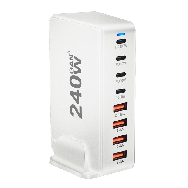 Зарядний пристрій YMS-858 240W для GAN3 (1Type-C100W+3Type-C30W/4USBQC3.018W) Білий, фото 1
