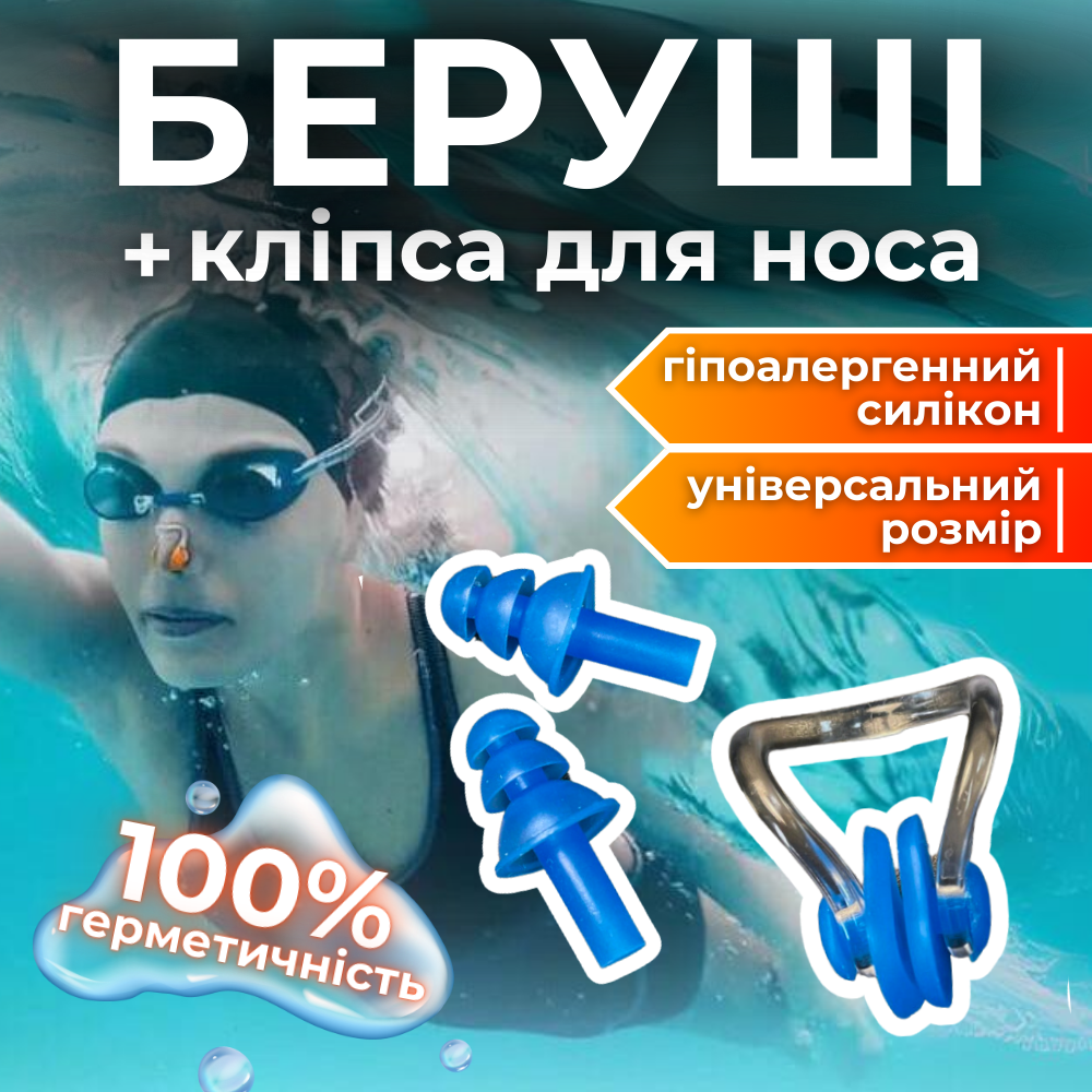 Беруші для плавання силіконові затички для плавців вух басейну від потрапляння води Sainteve блакитні (9502)