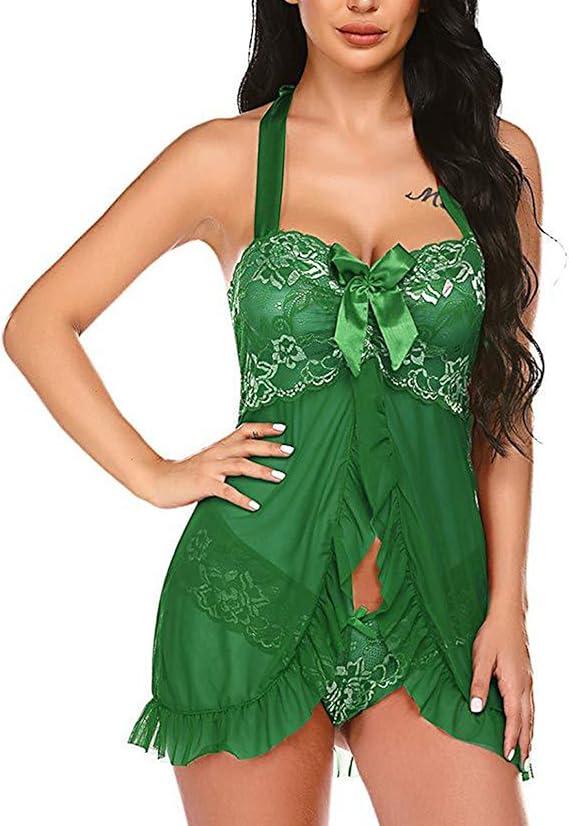 Жіночий прозорий зелений пеньюар з мереживом на зав'язці через шию